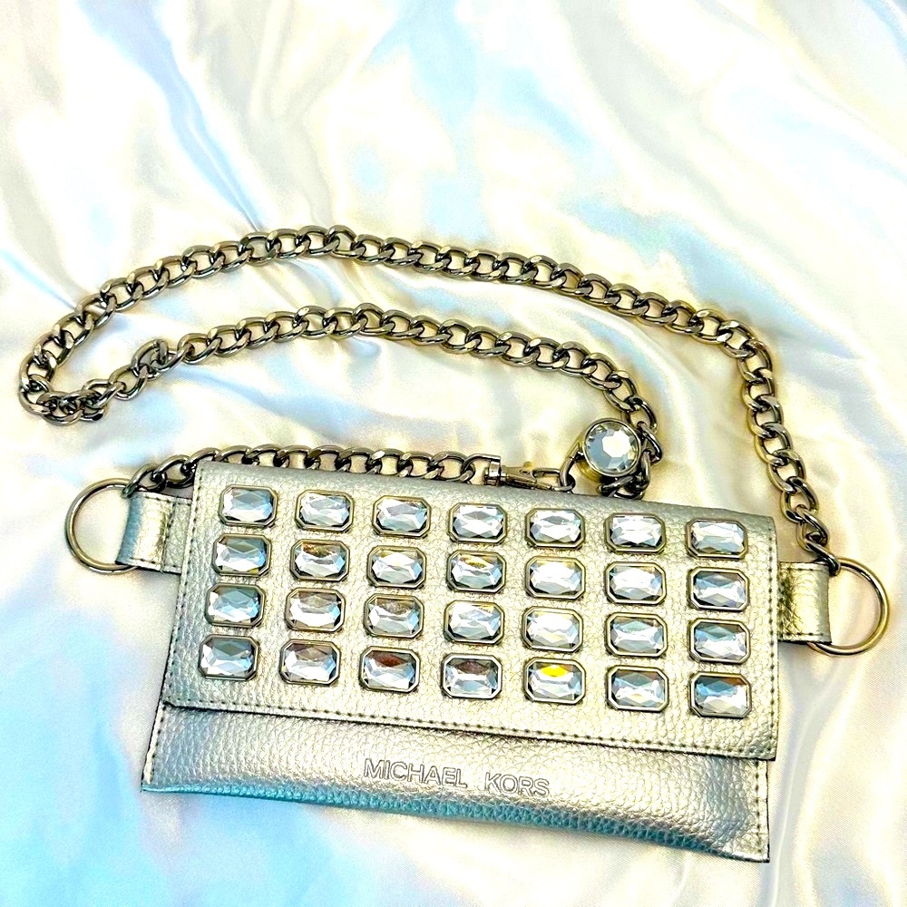 Michael Kors Synthetic Leather Crystal Embellished Bumbag w/ChainStrap & Crystal